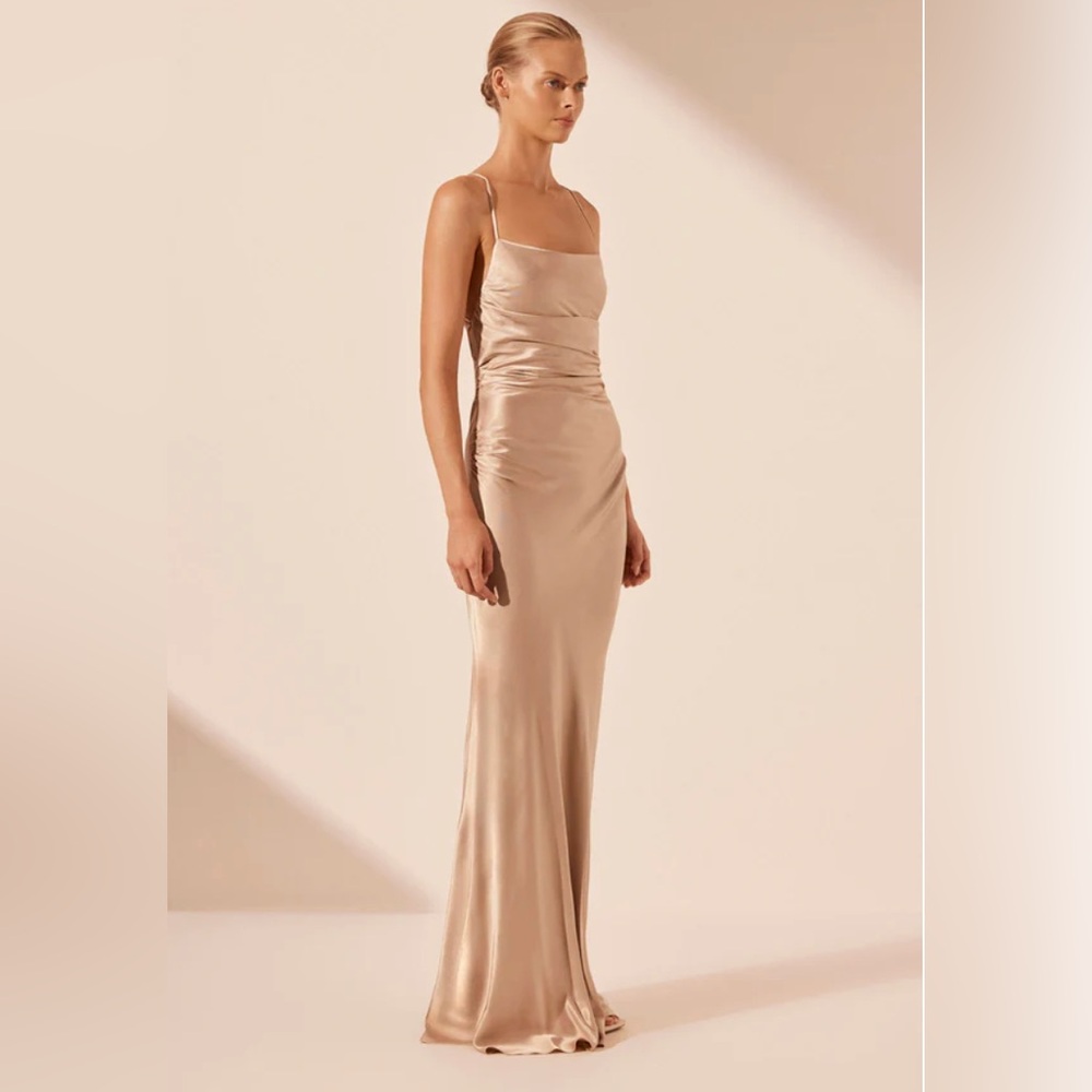 Shona Joy La Lune Lace Back Maxi Dress- Gold - Picture 2 of 8